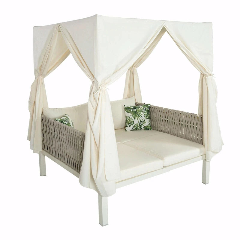 Bain de soleil extérieur avec rideaux, grand confort, adapté