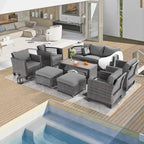 BONOSUKI Ensemble de canapés de patio 8 pièces en rotin gris avec poufs