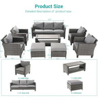 BONOSUKI Ensemble de canapés de patio 8 pièces en rotin gris avec poufs