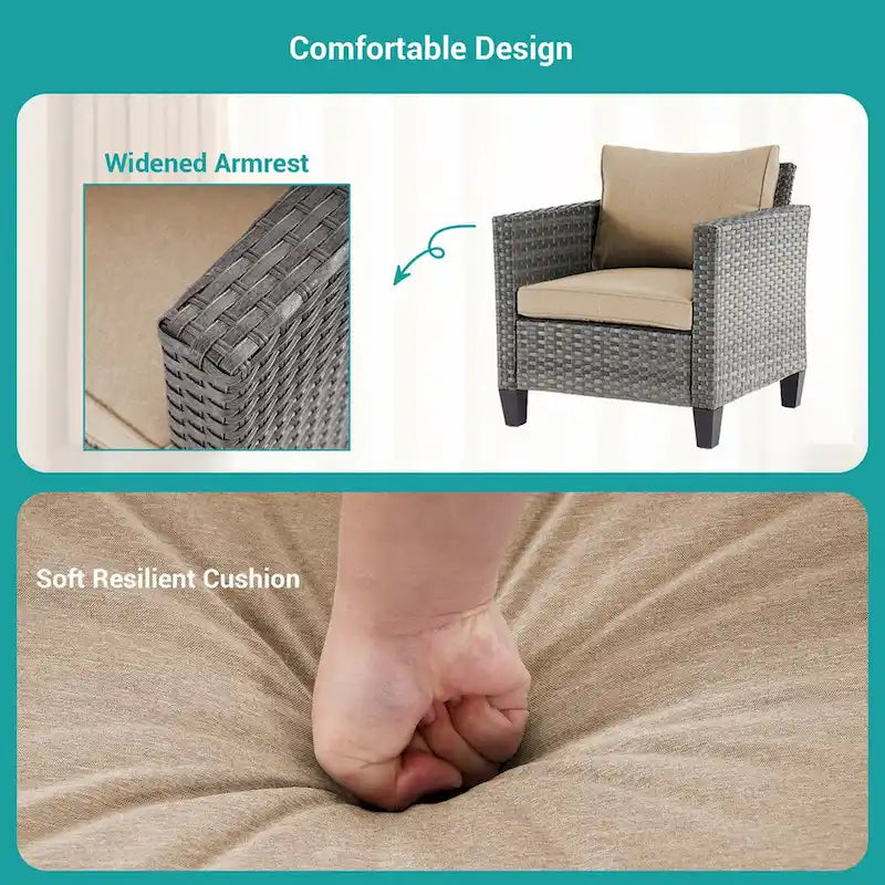 BONOSUKI Ensemble de canapés de patio 8 pièces en rotin gris avec poufs