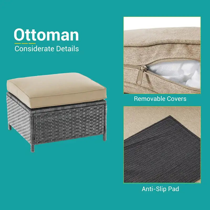 BONOSUKI Ensemble de canapés de patio 8 pièces en rotin gris avec poufs