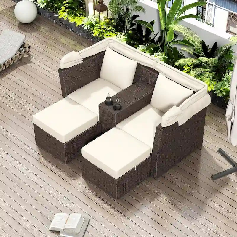 Canapé de patio extérieur avec auvent pliable