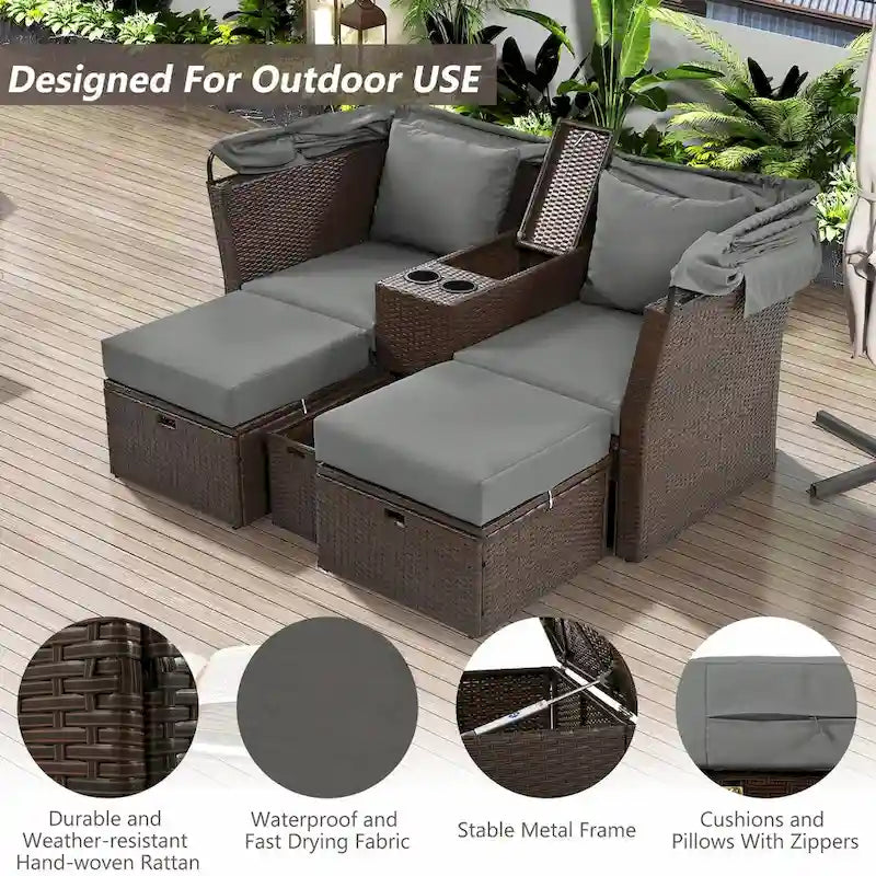 Canapé de patio extérieur avec auvent pliable