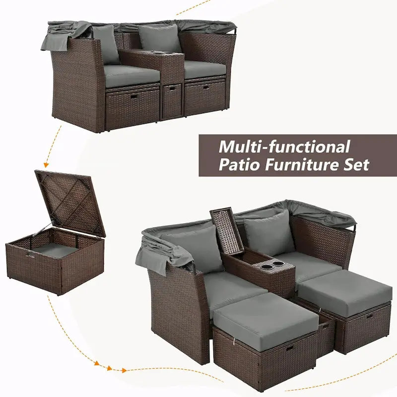 Canapé de patio extérieur avec auvent pliable