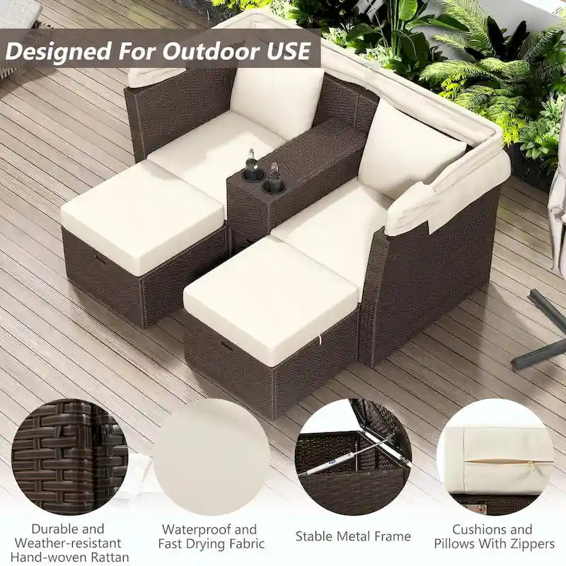 Canapé de patio extérieur avec auvent pliable