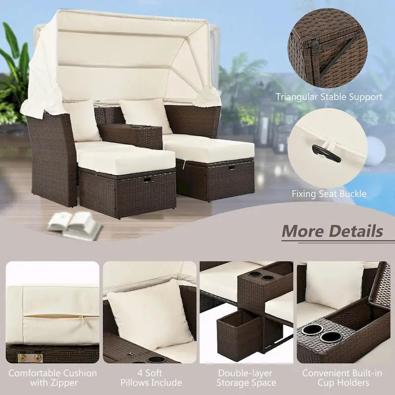 Canapé de patio extérieur avec auvent pliable