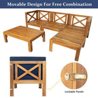 Ensemble de canapé d'angle d'extérieur en bois d'acacia naturel avec table solide