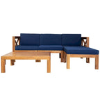Ensemble de canapé d'angle d'extérieur en bois d'acacia naturel avec table solide
