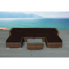 Ensemble de conversation 7 pièces en osier marron mélangé Ohana pour terrasse – Aucun assemblage requis