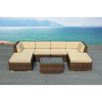 Ensemble de conversation 7 pièces en osier marron mélangé Ohana pour terrasse – Aucun assemblage requis