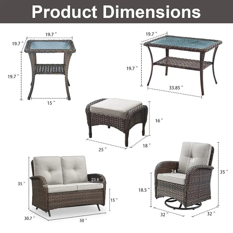 Fauteuils berçants d'extérieur pivotants avec canapé planeur - Marron