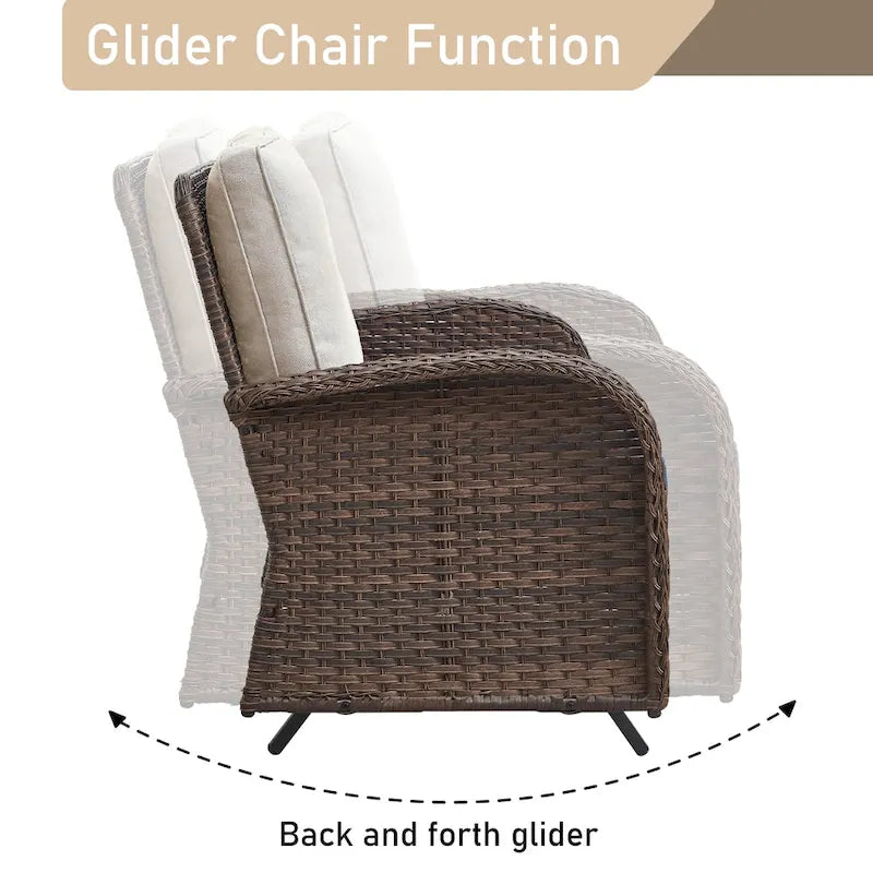 Fauteuils berçants d'extérieur pivotants avec canapé planeur - Marron