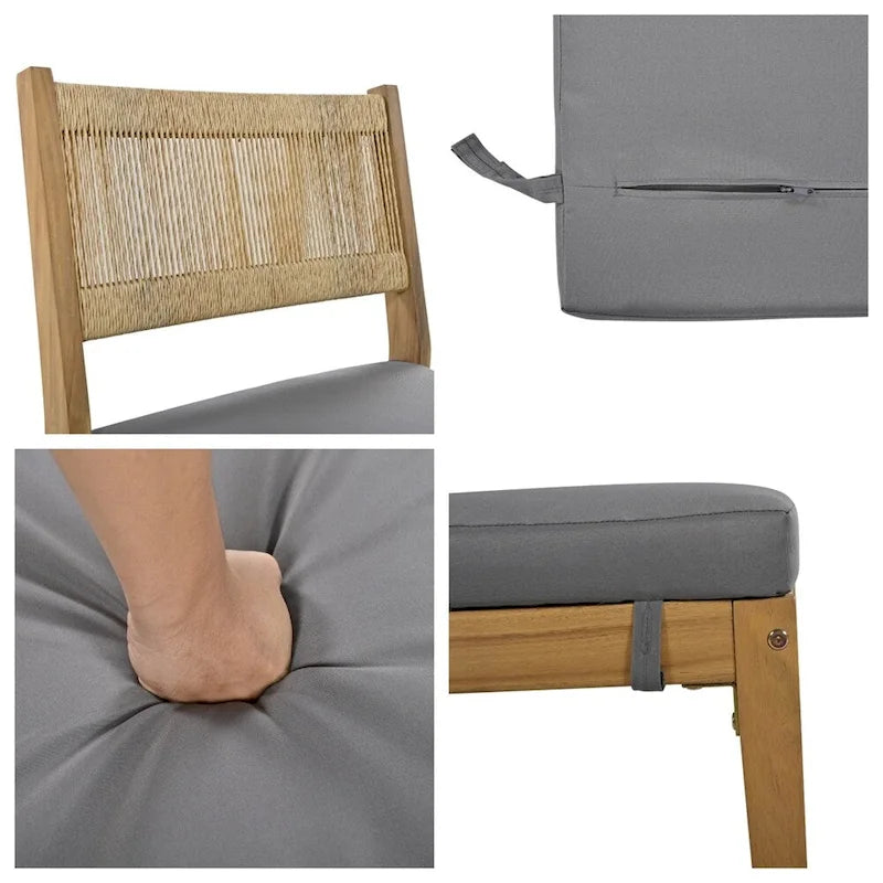 Ensemble de 5 pièces de table et chaises d'extérieur en bois d'acacia avec coussins épais