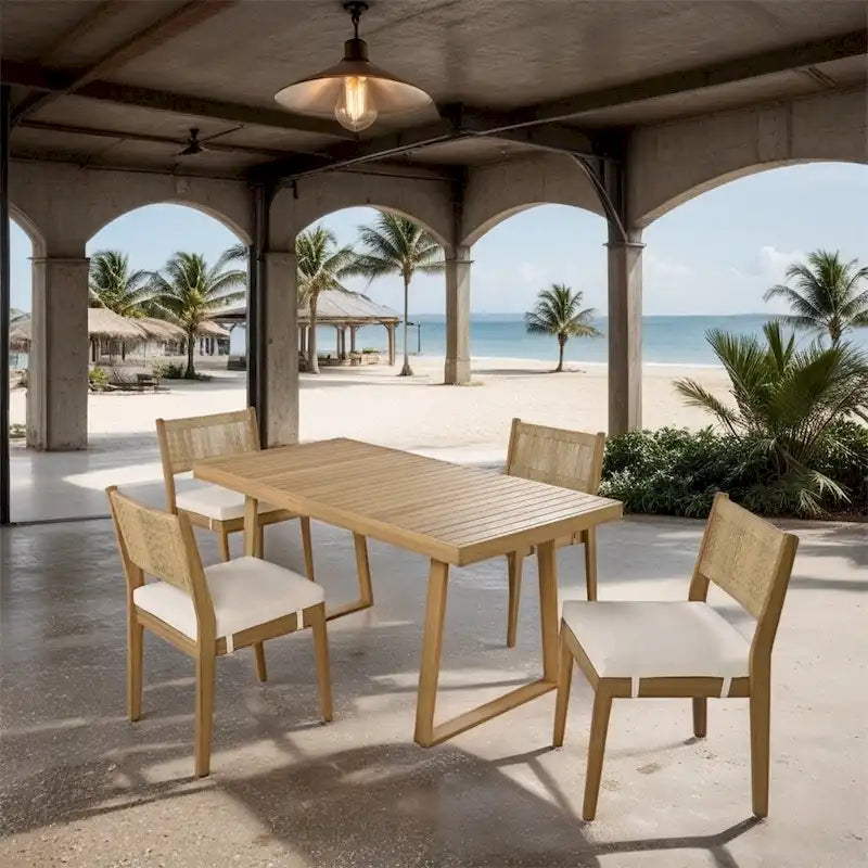 Ensemble de 5 pièces de table et chaises d'extérieur en bois d'acacia avec coussins épais