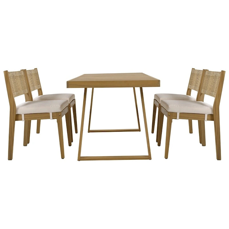 Ensemble de 5 pièces de table et chaises d'extérieur en bois d'acacia avec coussins épais