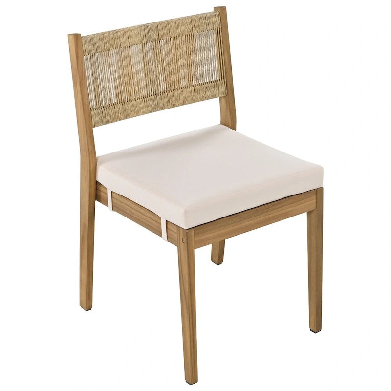 Ensemble de 5 pièces de table et chaises d'extérieur en bois d'acacia avec coussins épais