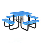 Table de pique-nique extérieure en métal déployé de qualité commerciale avec ancres – 79,75 P x 79,75 L x 28,75 H