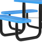 Table de pique-nique extérieure en métal déployé de qualité commerciale avec ancres – 79,75 P x 79,75 L x 28,75 H