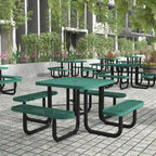 Table de pique-nique extérieure en métal déployé de qualité commerciale avec ancres – 79,75 P x 79,75 L x 28,75 H