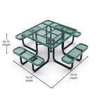 Table de pique-nique extérieure en métal déployé de qualité commerciale avec ancres – 79,75 P x 79,75 L x 28,75 H