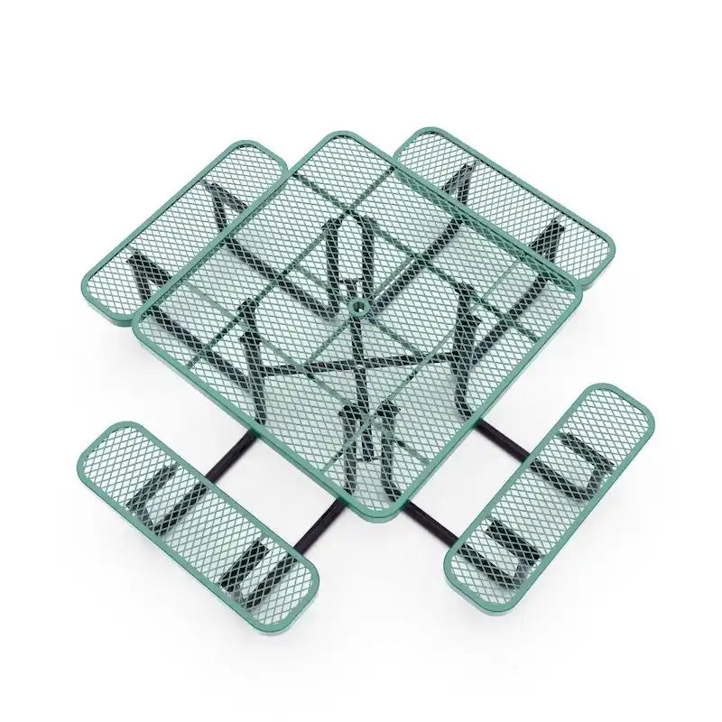 Table de pique-nique extérieure en métal déployé de qualité commerciale avec ancres – 79,75 P x 79,75 L x 28,75 H