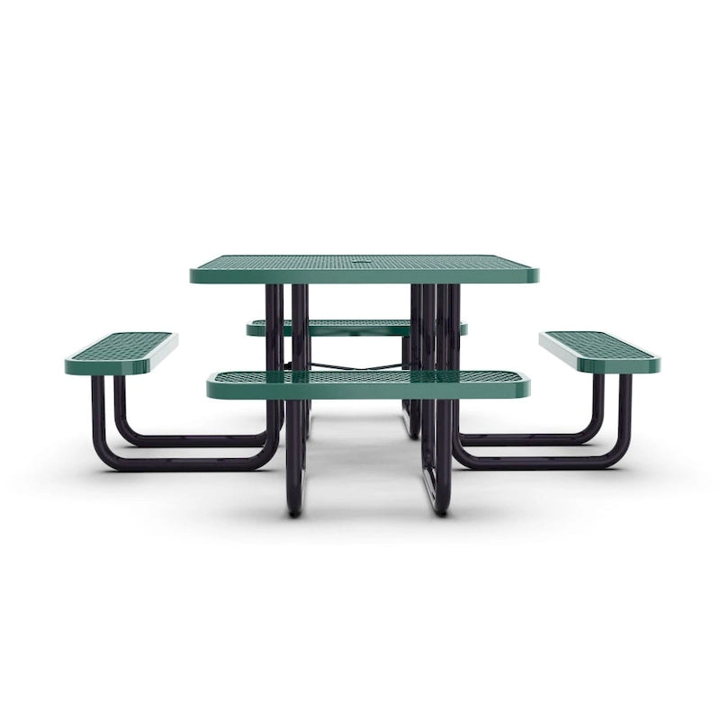 Table de pique-nique extérieure en métal déployé de qualité commerciale avec ancres – 79,75 P x 79,75 L x 28,75 H