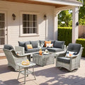 Ensemble de mobilier de jardin extérieur en rotin et osier XIZZI 8 pièces avec chaise pivotante