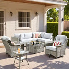 Ensemble de mobilier de jardin extérieur en rotin et osier XIZZI 8 pièces avec chaise pivotante