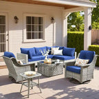 Ensemble de mobilier de jardin extérieur en rotin et osier XIZZI 8 pièces avec chaise pivotante