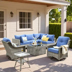Ensemble de mobilier de jardin extérieur en rotin et osier XIZZI 8 pièces avec chaise pivotante