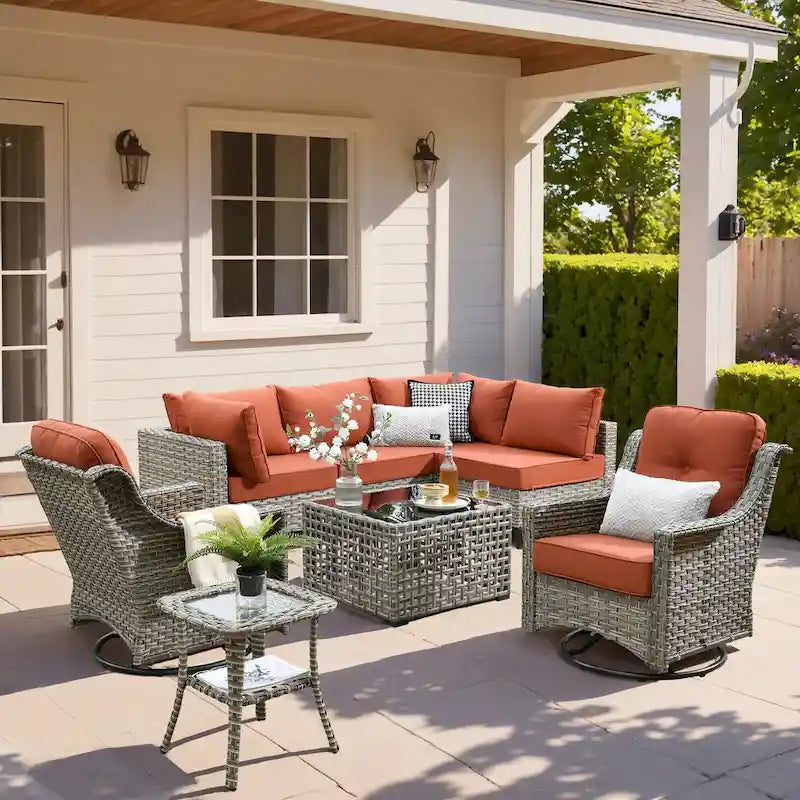 Ensemble de mobilier de jardin extérieur en rotin et osier XIZZI 8 pièces avec chaise pivotante