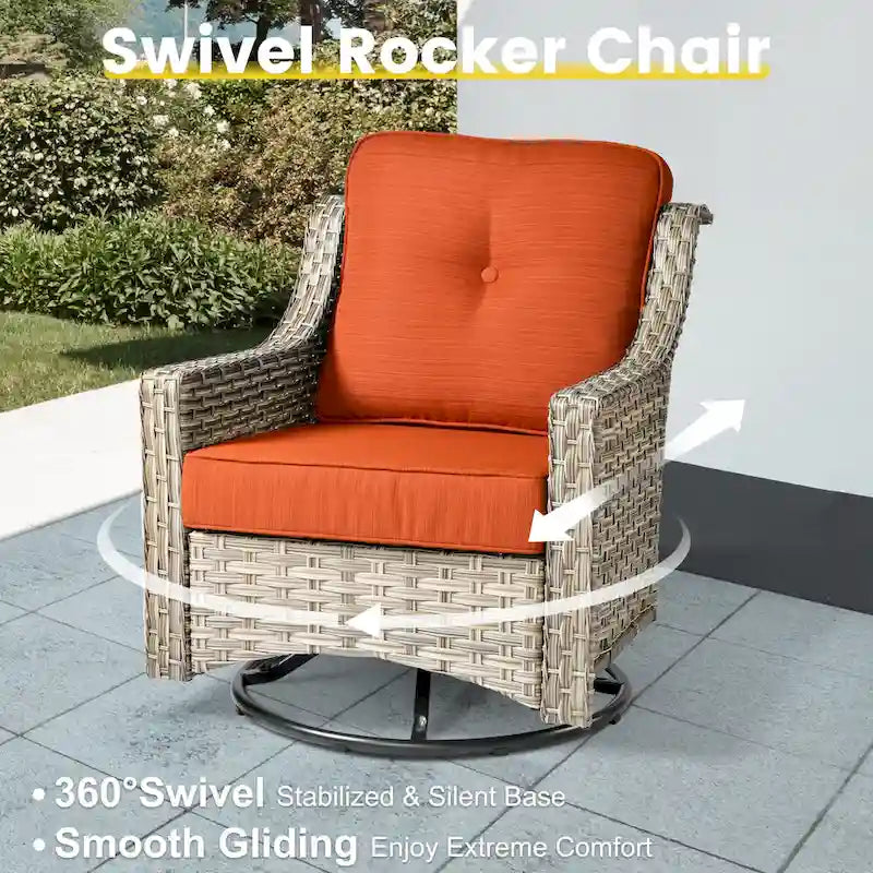 Ensemble de mobilier de jardin extérieur en rotin et osier XIZZI 8 pièces avec chaise pivotante