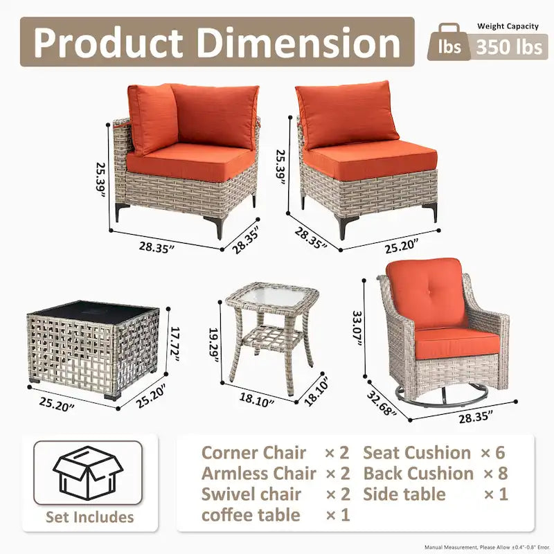 Ensemble de mobilier de jardin extérieur en rotin et osier XIZZI 8 pièces avec chaise pivotante