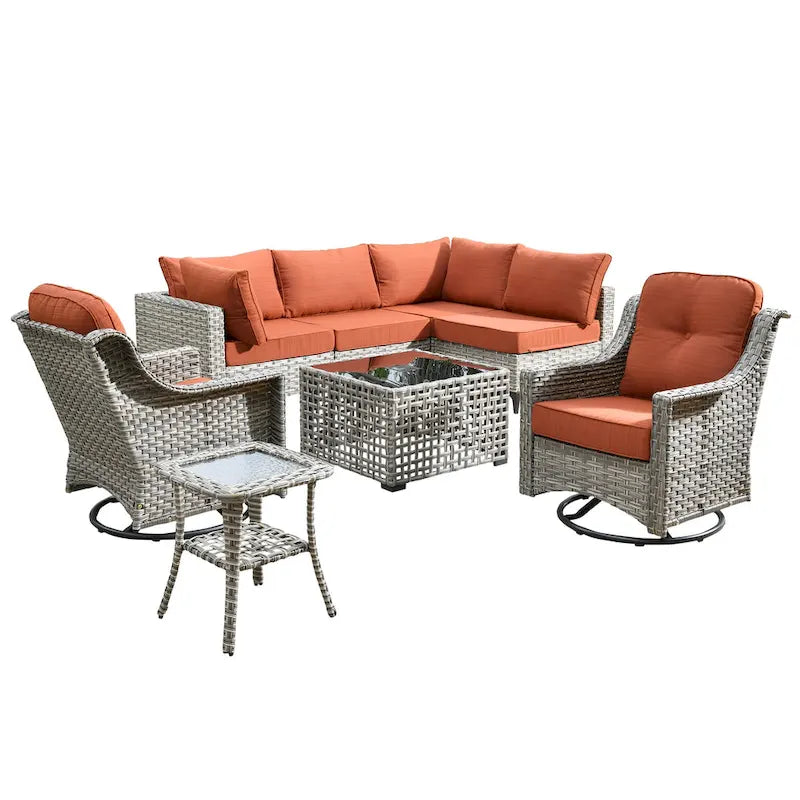 Ensemble de mobilier de jardin extérieur en rotin et osier XIZZI 8 pièces avec chaise pivotante