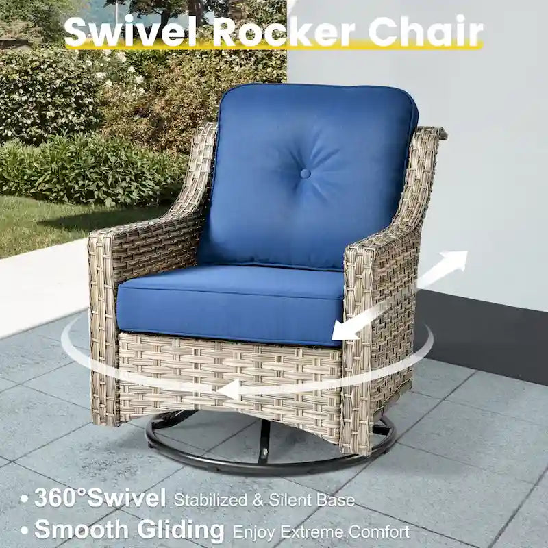 Ensemble de mobilier de jardin extérieur en rotin et osier XIZZI 8 pièces avec chaise pivotante