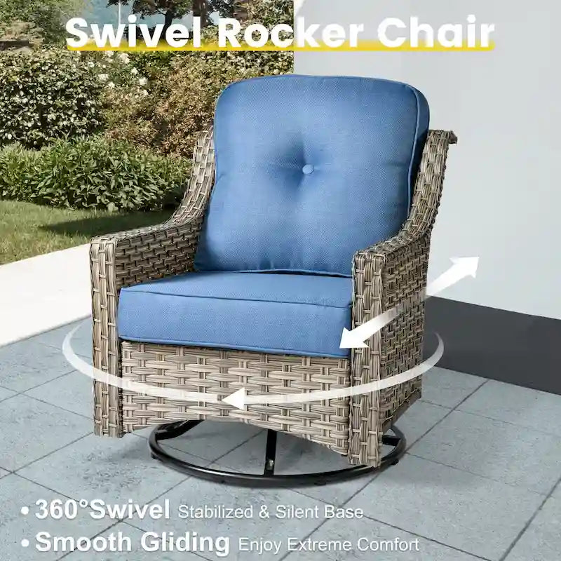Ensemble de mobilier de jardin extérieur en rotin et osier XIZZI 8 pièces avec chaise pivotante