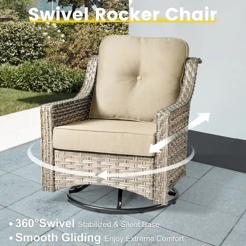 Ensemble de mobilier de jardin extérieur en rotin et osier XIZZI 8 pièces avec chaise pivotante
