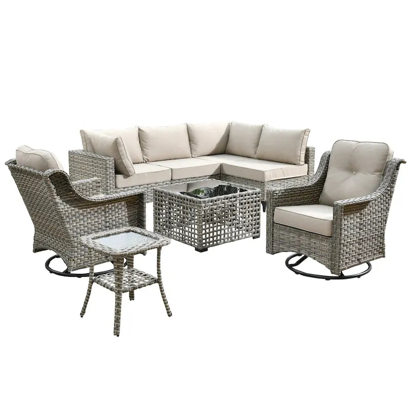 Ensemble de mobilier de jardin extérieur en rotin et osier XIZZI 8 pièces avec chaise pivotante