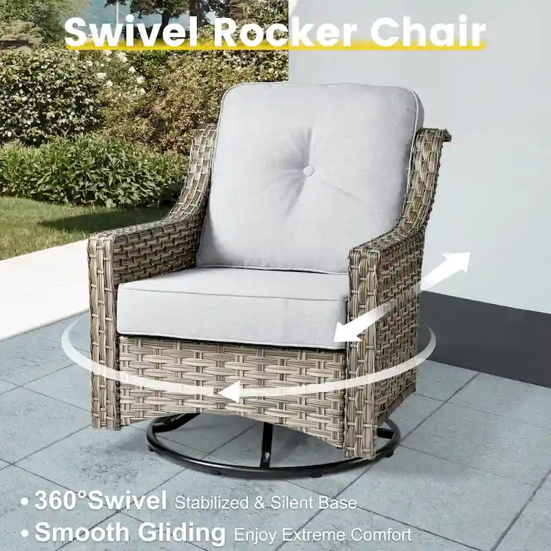 Ensemble de mobilier de jardin extérieur en rotin et osier XIZZI 8 pièces avec chaise pivotante