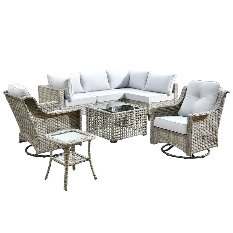 Ensemble de mobilier de jardin extérieur en rotin et osier XIZZI 8 pièces avec chaise pivotante