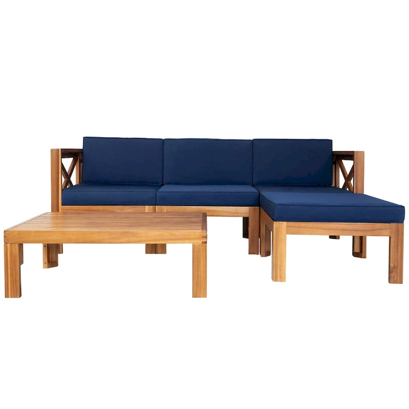 Ensemble de sièges de canapé sectionnel 5 pièces en bois pour terrasse avec coussins