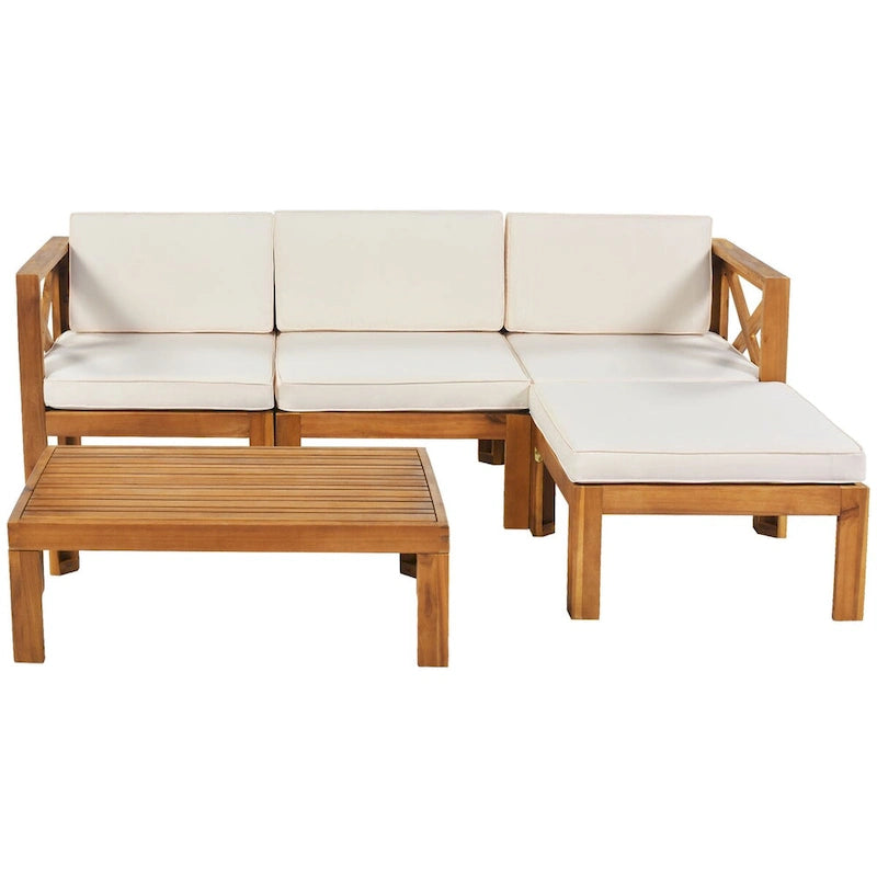 Ensemble de sièges de canapé sectionnel 5 pièces en bois pour terrasse avec coussins