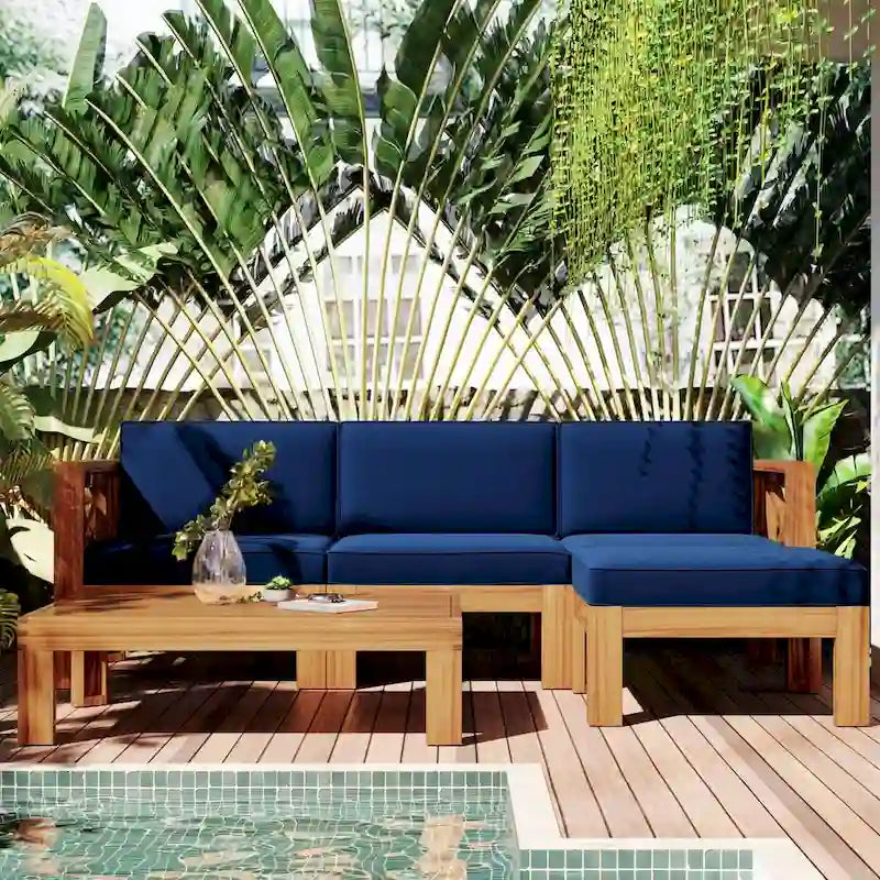 Ensemble de sièges de canapé sectionnel 5 pièces en bois pour terrasse avec coussins