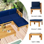 Ensemble de sièges de canapé sectionnel 5 pièces en bois pour terrasse avec coussins