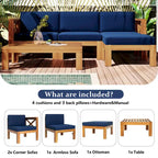Ensemble de sièges de canapé sectionnel 5 pièces en bois pour terrasse avec coussins