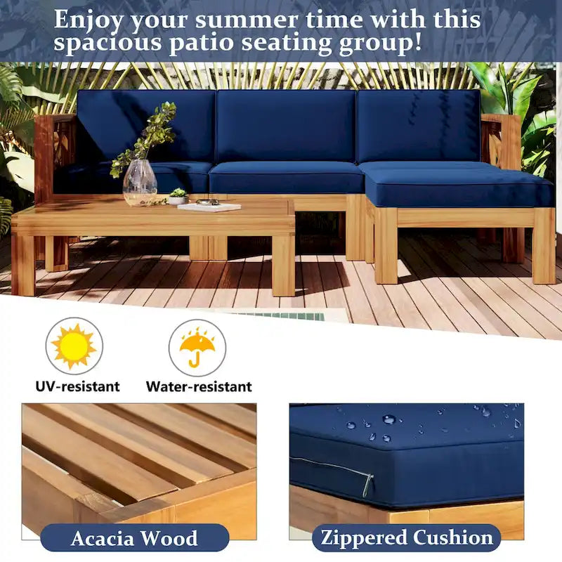 Ensemble de sièges de canapé sectionnel 5 pièces en bois pour terrasse avec coussins
