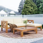 Ensemble de sièges de canapé sectionnel 5 pièces en bois pour terrasse avec coussins