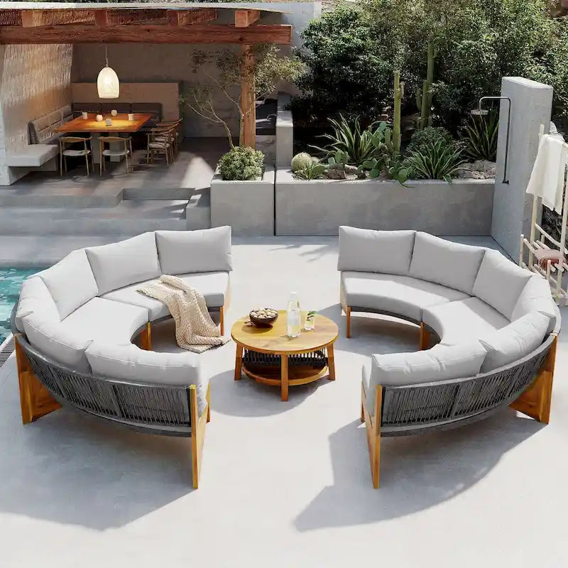 Ensemble de salon de jardin 6 places avec coussins et table basse