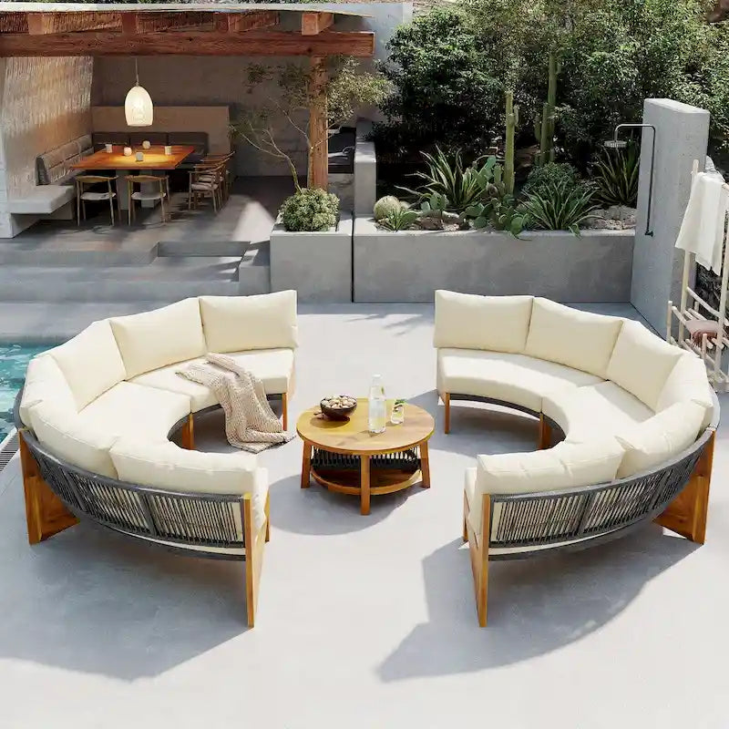 Ensemble de salon de jardin 6 places avec coussins et table basse