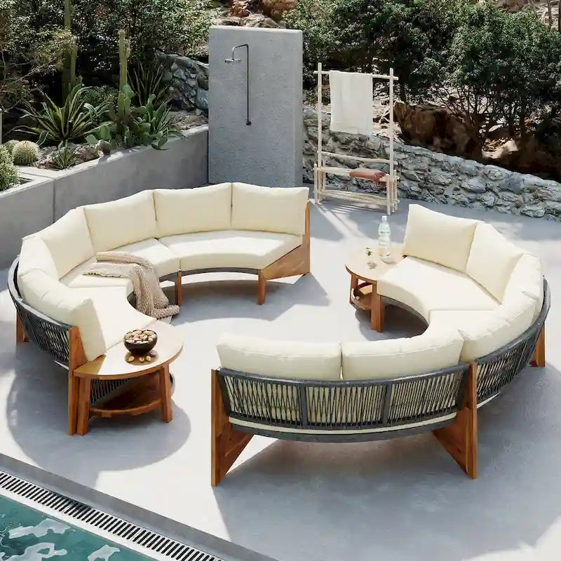 Ensemble de salon de jardin 6 places avec coussins et table basse